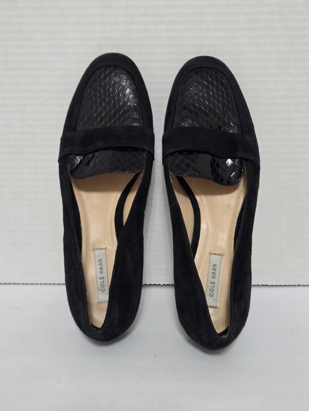 Cole Haan Suede With Snakeskin Patent Leather Black Loafers Size 6.5